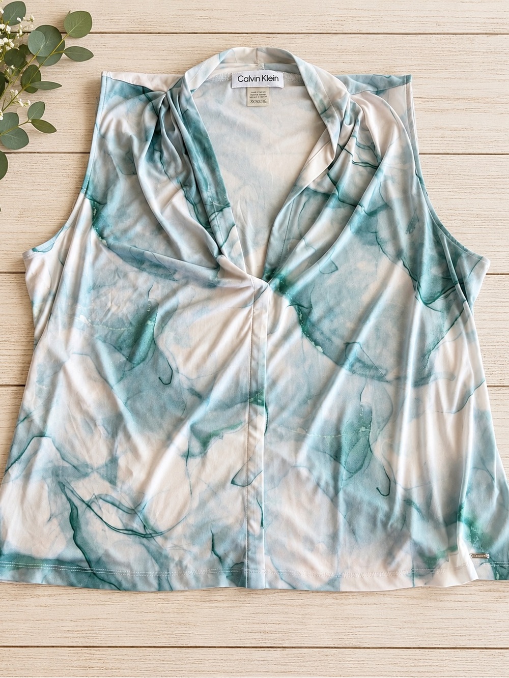 Calvin Klein Plus Size 3X Watercolor Sleeveless Draped Neck Blouse